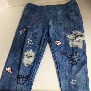 Girls justice ripped jean print leggings